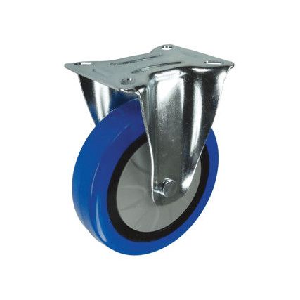 FIXED PLATE 75mm BLUE RUBBER TYRE
