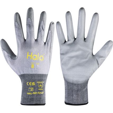 Cut Resistant Gloves, 18 Gauge Cut B, Size 9, Grey, Polyurethane Palm, EN388: 2016