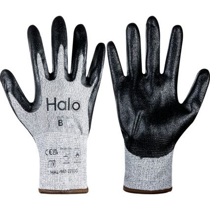 Cut Resistant Gloves, 13 Gauge Cut B, Size 6, Black & Grey, Nitrile Foam Palm, EN388: 2016, Pack of 12 Pairs