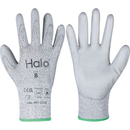 Cut Resistant Gloves, 13 Gauge Cut B, Size 6, Grey, Polyurethane Palm, EN388: 2016, Pack of 12 Pairs