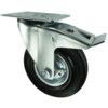 Pressed Steel Castor With Swivel Plate, Rubber Tyre with Brake, Steel Centre 200mm thumbnail-0