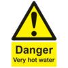 Very Hot Water Rigid PVC Danger Sign 50mm x 75mm thumbnail-0