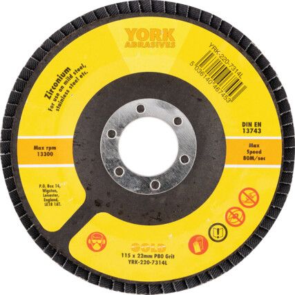 Flap Disc, 115 x 22.23mm, Conical (Type 29), P80, Zirconia