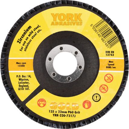 Flap Disc, 125 x 22.23mm, Conical (Type 29), P60, Zirconia