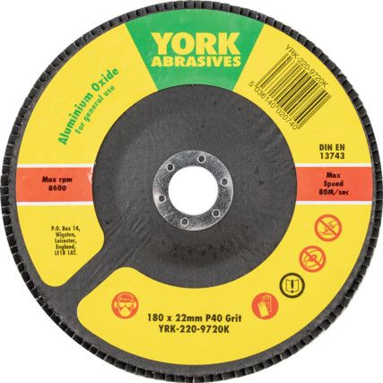 Flap Disc, 180 x 22.23mm, Conical (Type 29), P40, Aluminium Oxide