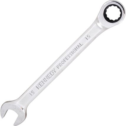 Single End, Ratcheting Combination Spanner, 15mm, Metric