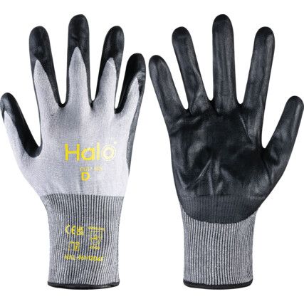 Cut Resistant Gloves, 18 Gauge Cut D, Size 8, Black & Grey, Nitrile Foam Palm, EN388: 2016
