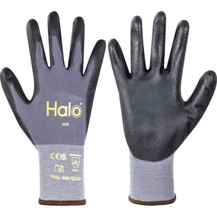 Mechanical Hazard Gloves, Black/Grey, Nylon/Spandex Liner, Polyurethane Coating, EN388: 2016, 4, 1, 2, 1, X, Size 8