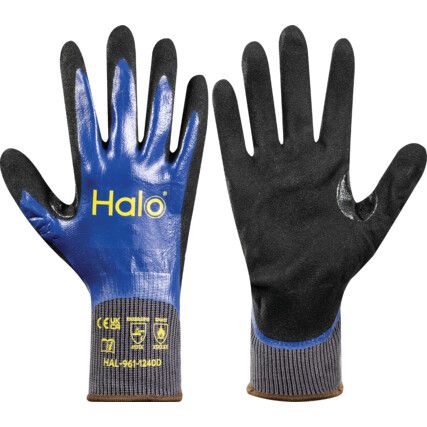 Mechanical Hazard Gloves, Black/Blue/Grey, Nylon Liner, Nitrile Coating, EN388: 2016, 4, 1, 3, 1, X, Size 9