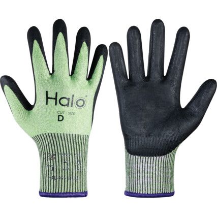 Cut Resistant Gloves, 13 Gauge Cut D, Size 9, Black & Green, Nitrile Foam Palm, EN388: 2016