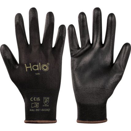 Mechanical Hazard Gloves, Black, Nylon Liner, Polyurethane Coating, EN388: 2016, 4, 1, 4, 1, X, Size 6