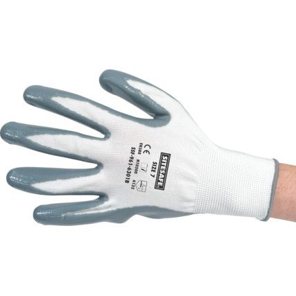 Mechanical Hazard Gloves, Grey/White, Nylon Liner, Nitrile Coating, EN388: 2003, 4, 1, 3, 2, Size 7