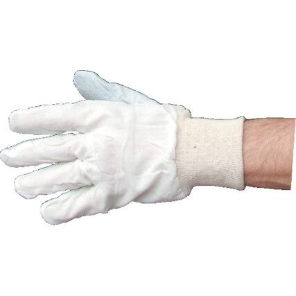 General Handling Gloves, Grey/White, Leather Coating, Cotton Liner, Size 10