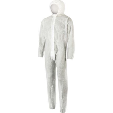 Chemical Protective Coveralls, Disposable, White, Polypropylene, Zipper Closure, Chest 40-42", L